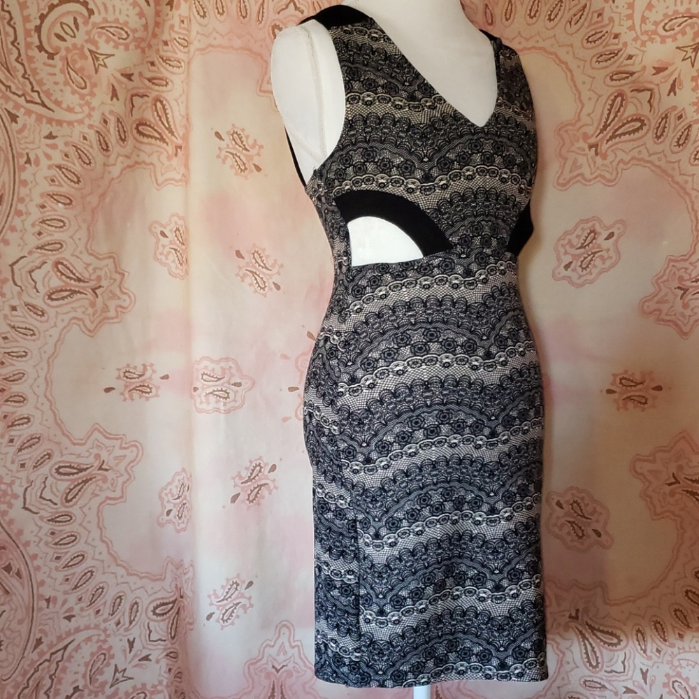 Lace Pattern Dress Sleeveless Bodycon Stretchy Cut Outs - Picture 3 of 10